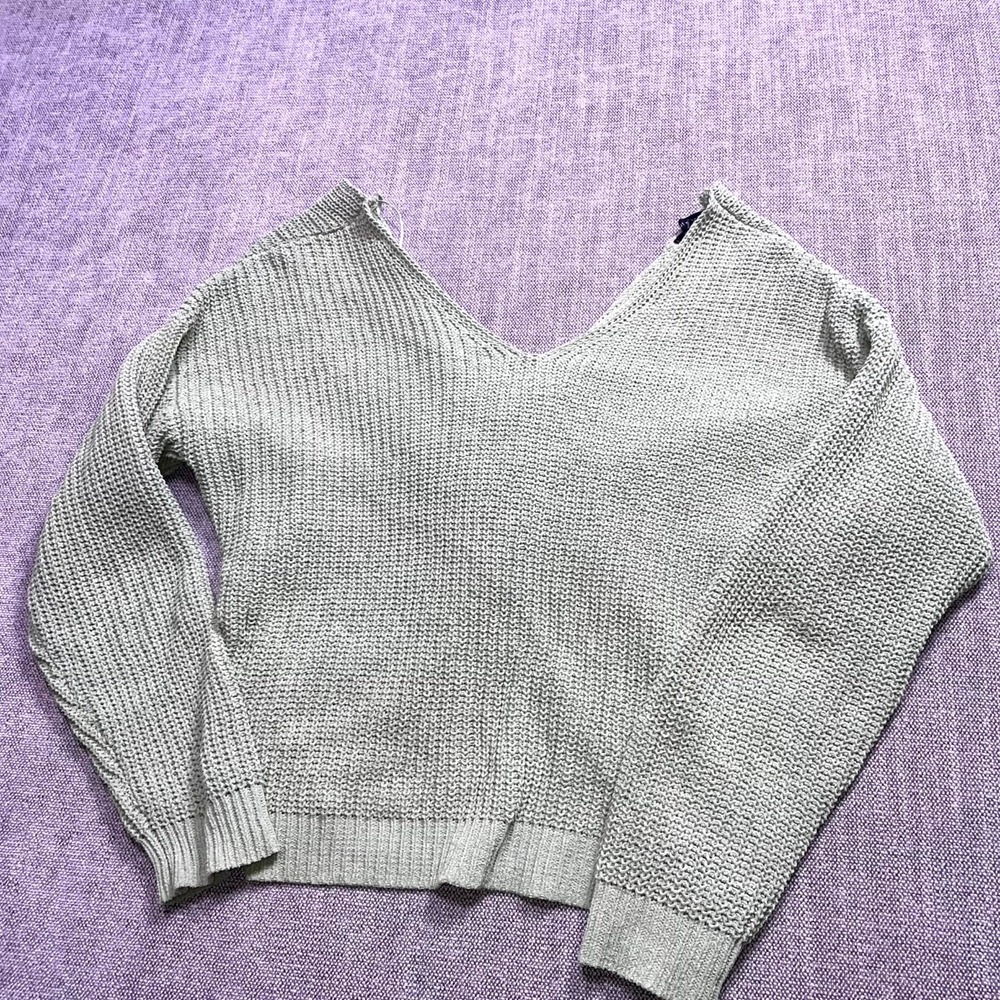 Love Tree Sweater Women Small Sage Green Waffle Knit V Neck Long Sleeve Pullover